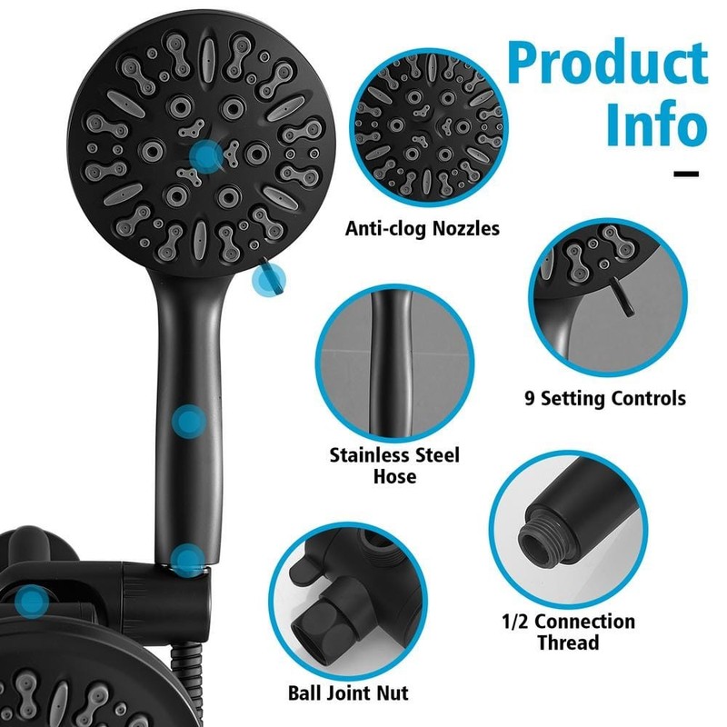 BWE 8-Spray Shower Faucet 1.8 GPM Pressure Balance Dual Heads Matte Black - Image 5