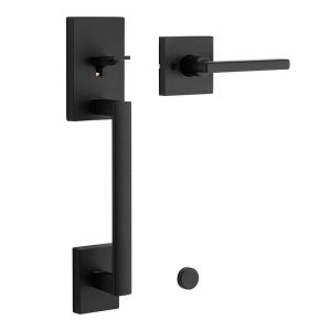 Kwikset San Clemente Matte Black Handleset with Halifax Square Handle, Microban