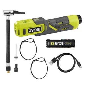 RYOBI USB Lithium Cordless Bike & Ball Pump Inflator Kit w/ Battery Cable