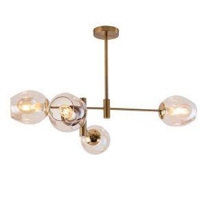 OUKANING 33 in. 4-Light Gold Mid-Century Island Pendant Light, No Bulbs Included