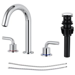 AKLFGN 8 in. Widespread Bathroom Faucet with Pop-Up Drain Polish Chrome