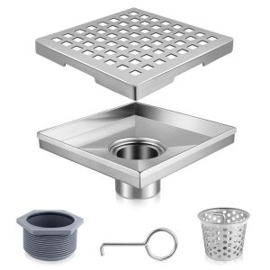 HOMEMYSTIQUE 4" Square Shower Drain Brushed Nickel Stainless Steel Grate