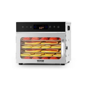 VEVOR 6-Tray Food Dehydrator 400W Silver Adjustable Temp 24H Timer