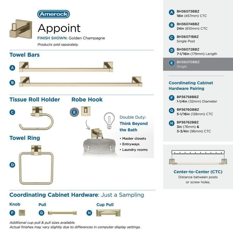 Amerock Appoint Single Robe Hook in Golden Champagne - Image 5