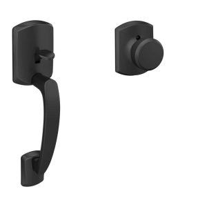 Schlage Greenwich Matte Black Door Handleset with Bowery Knob