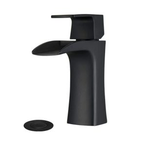 AIMADI Bathroom Faucet Single Handle Brass Waterfall Sink Tap Matte Black