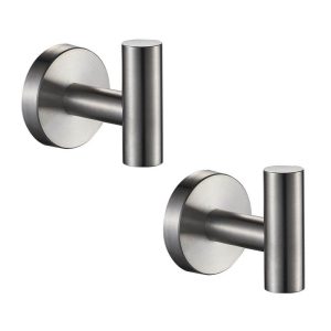 FORIOUS Bathroom Towel Hook Wall Mounted Stainless Steel Brushed Nickel 2-Pack