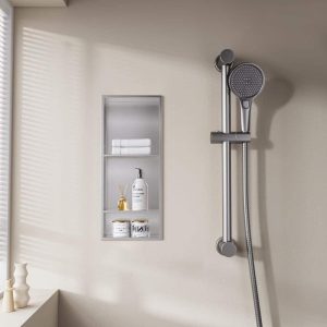 Yuaris 12"W x 30"H x 4"D Waterproof Shower Niche Shelf Brushed Nickel