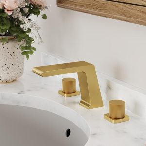 EVERSTEIN Waterfall 8 in. Widespread Double-Handle Bathroom Faucet Brushed Gold