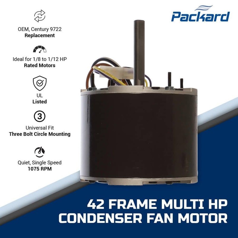 Packard 42-Frame 1/8-1/12HP 1075 RPM Condenser Fan Motor 208-230V 60Hz - Image 2