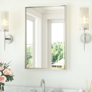 KeonJinn 20" W x 30" H Rectangle Aluminum Framed Bathroom Mirror Brushed Nickel