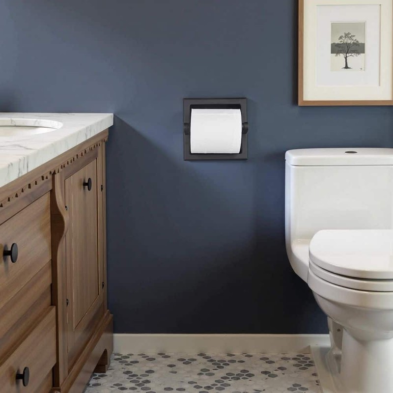 FORIOUS Bathroom Recessed Toilet Paper Holder Wall Mount Black - Image 2