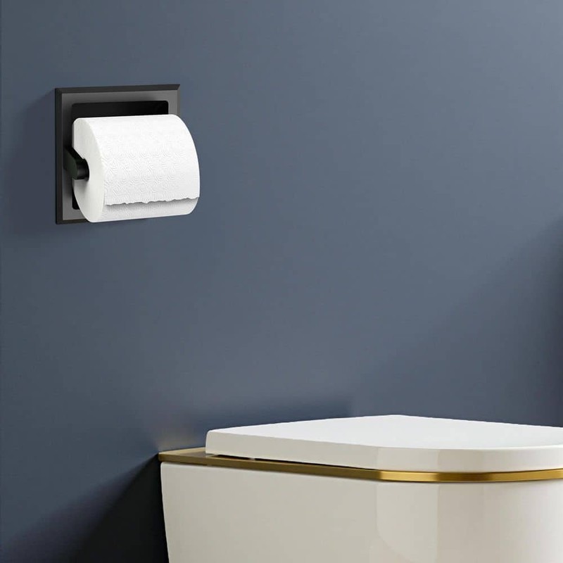 FORIOUS Bathroom Recessed Toilet Paper Holder Wall Mount Black - Image 3