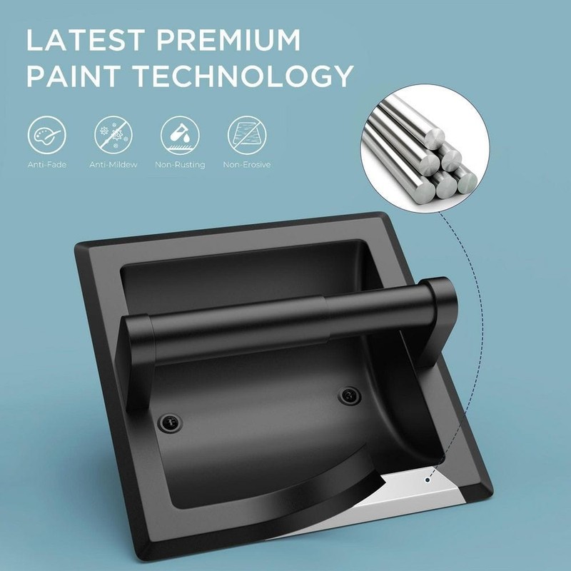 FORIOUS Bathroom Recessed Toilet Paper Holder Wall Mount Black - Image 9