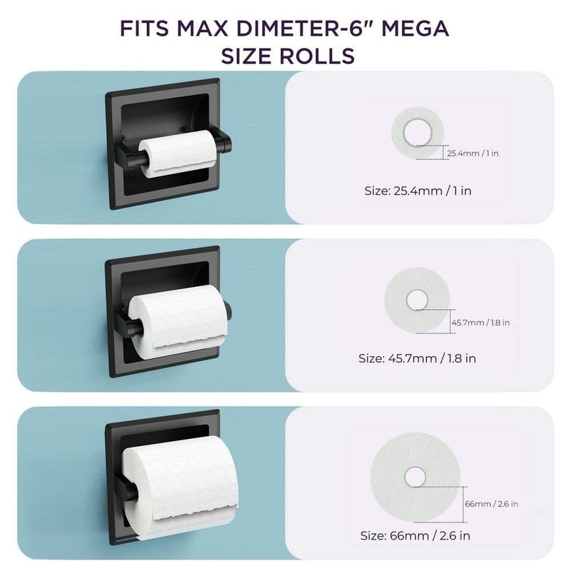 FORIOUS Bathroom Recessed Toilet Paper Holder Wall Mount Black - Image 10