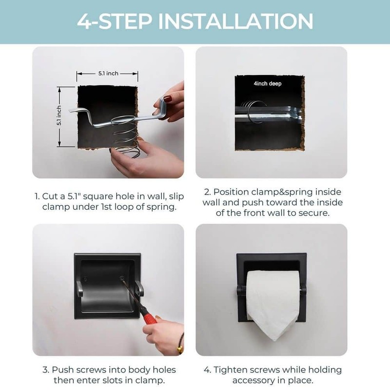 FORIOUS Bathroom Recessed Toilet Paper Holder Wall Mount Black - Image 11