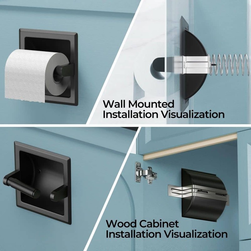 FORIOUS Bathroom Recessed Toilet Paper Holder Wall Mount Black - Image 13