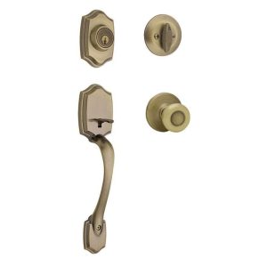 Kwikset Belleview Antique Brass Single Cylinder Handleset w Tylo Knob SmartKey