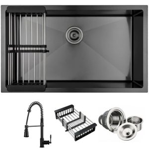 AKDY Matte Black Stainless Steel 32"x19" Undermount Single Bowl Sink with Faucet