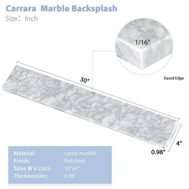 LANDOLT 30 in. W Marble Vanity Backsplash in Carrara White - Image 4