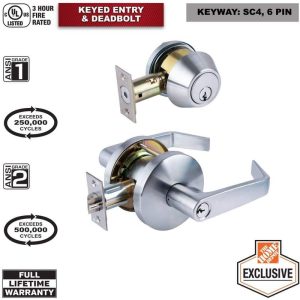 Universal Hardware Grade 2 Entry Lever Deadbolt Set Keyed Alike Satin Chrome