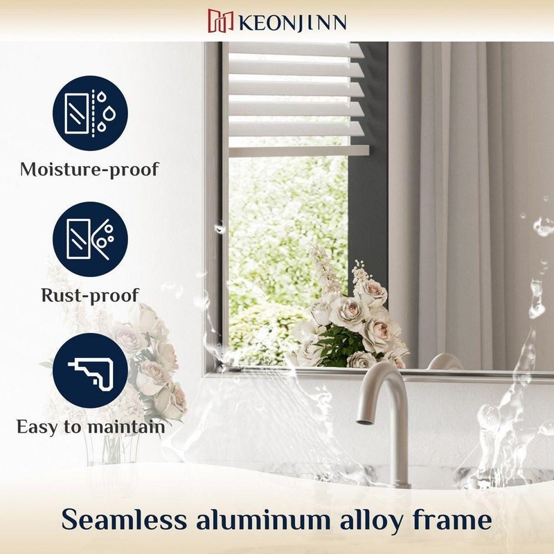 KeonJinn 24x32 Framed Brushed Silver Square Bathroom Vanity Mirror - Image 2
