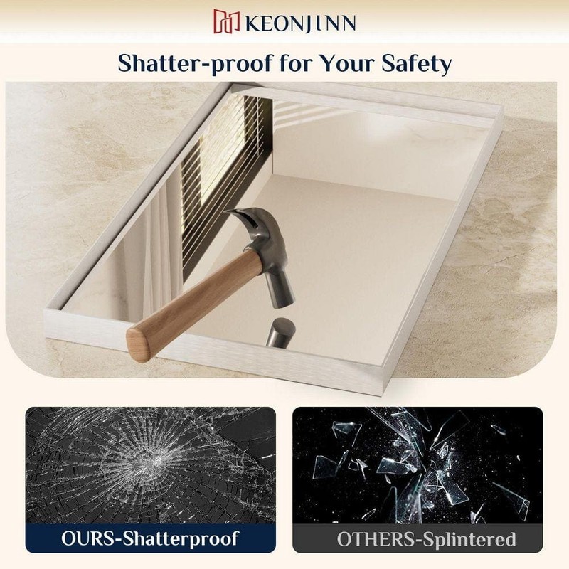 KeonJinn 24x32 Framed Brushed Silver Square Bathroom Vanity Mirror - Image 4