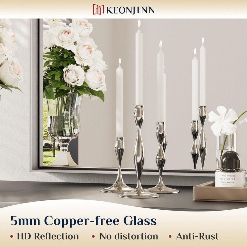 KeonJinn 24x32 Framed Brushed Silver Square Bathroom Vanity Mirror - Image 5