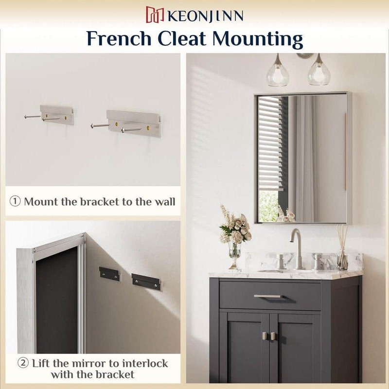 KeonJinn 24x32 Framed Brushed Silver Square Bathroom Vanity Mirror - Image 7