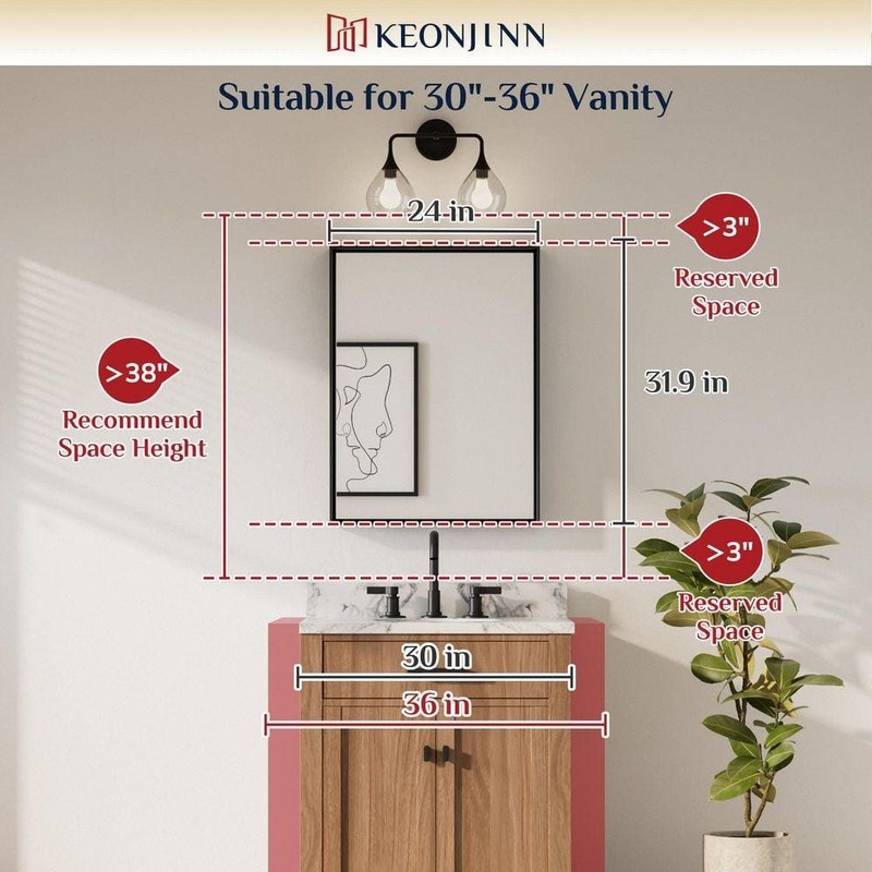 KeonJinn 24x32 Framed Brushed Silver Square Bathroom Vanity Mirror - Image 12