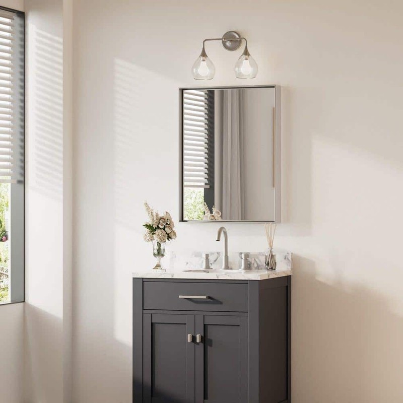 KeonJinn 24x32 Framed Brushed Silver Square Bathroom Vanity Mirror - Image 13
