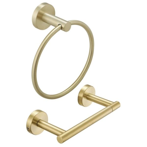 BWE 2-Piece Bath Hardware Set Brushed Gold Towel Ring Toilet Paper Holder