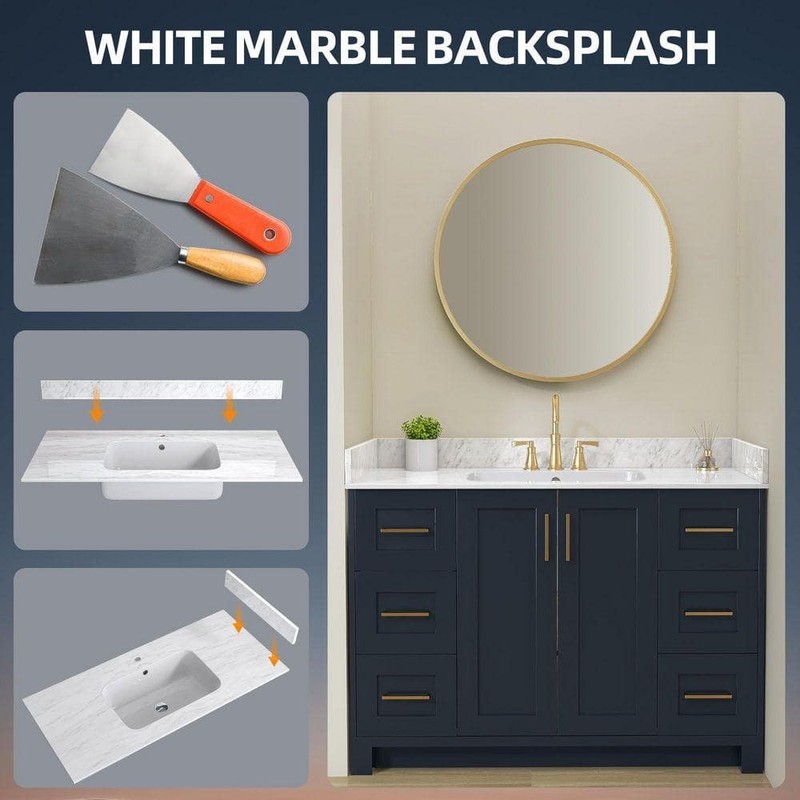 NTQ 43" W Real Marble Vanity Backsplash Carrara White - Image 6