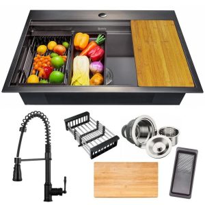 AKDY Matte Black Stainless Steel 33" x 22" Single Bowl Drop-in Kitchen Sink