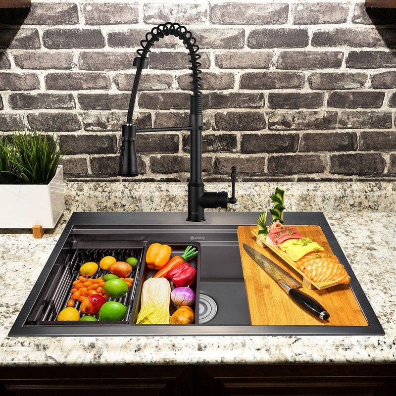 AKDY Matte Black Stainless Steel 33" x 22" Single Bowl Drop-in Kitchen Sink - Image 2