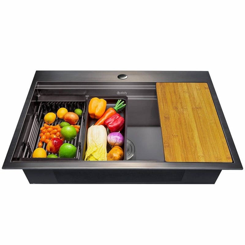 AKDY Matte Black Stainless Steel 33" x 22" Single Bowl Drop-in Kitchen Sink - Image 7