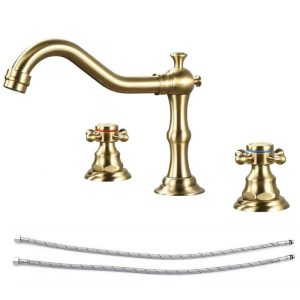 AKLFGN 8 in. Widespread Bathroom Faucet 3-Hole Waterfall Brushed Gold