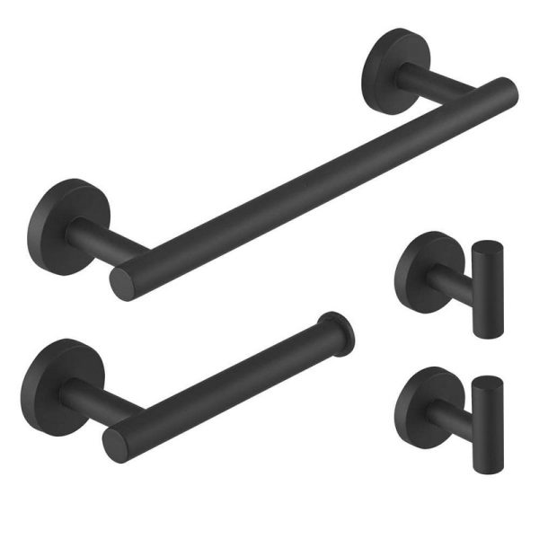 BWE 4-Piece Bath Hardware Set Matte Black Towel Hook Toilet Paper Holder Bar