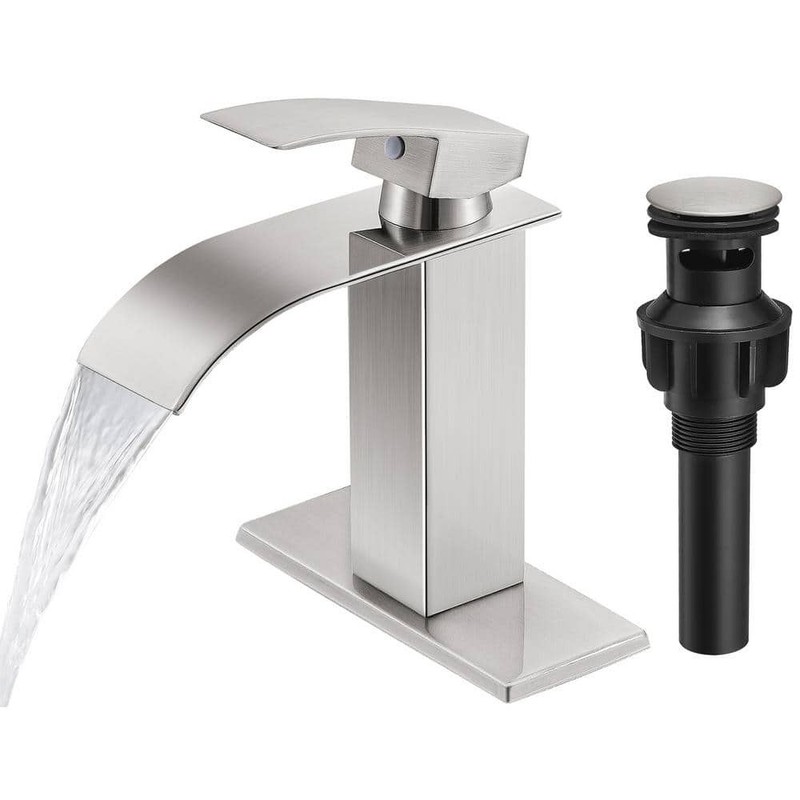 MTTCLE Single Handle Waterfall Bathroom Faucet Brushed Nickel with Deckplate