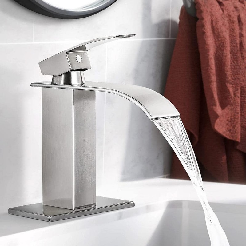 MTTCLE Single Handle Waterfall Bathroom Faucet Brushed Nickel with Deckplate - Image 2