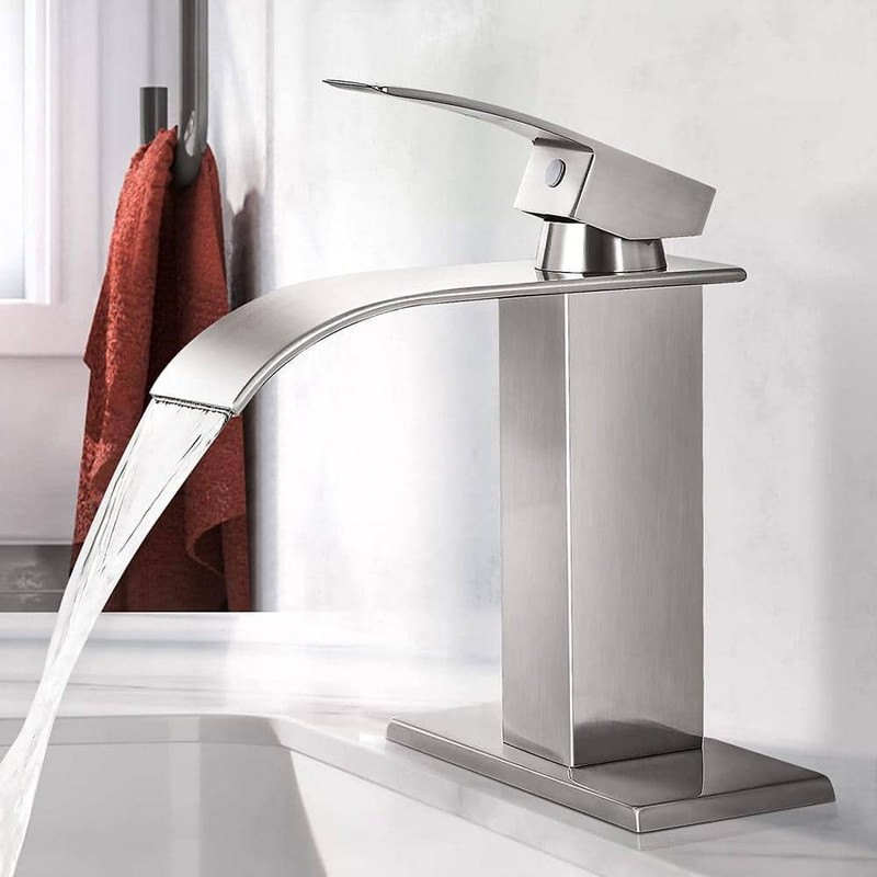 MTTCLE Single Handle Waterfall Bathroom Faucet Brushed Nickel with Deckplate - Image 3