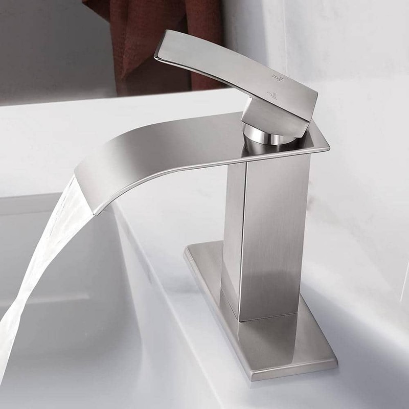 MTTCLE Single Handle Waterfall Bathroom Faucet Brushed Nickel with Deckplate - Image 4