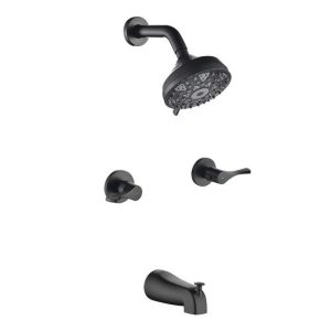 FLG 2 Handle 6-Spray Tub Shower Faucet 1.8 GPM Brass Wall Mount Matte Black