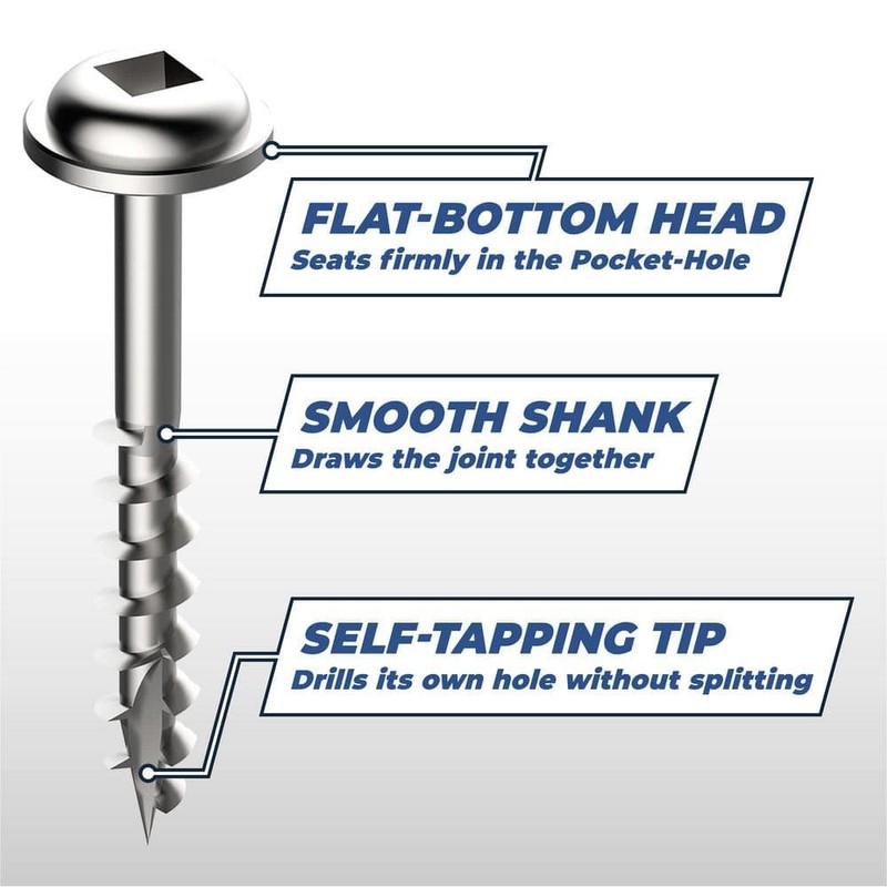Kreg #8 x 1-1/4 in Square Drive Round Head Coarse Pocket Hole Screws 250 Pack - Image 4