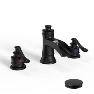 HOMEMYSTIQUE 8" Widespread Double-Handle Waterfall Bathroom Faucet Matte Black