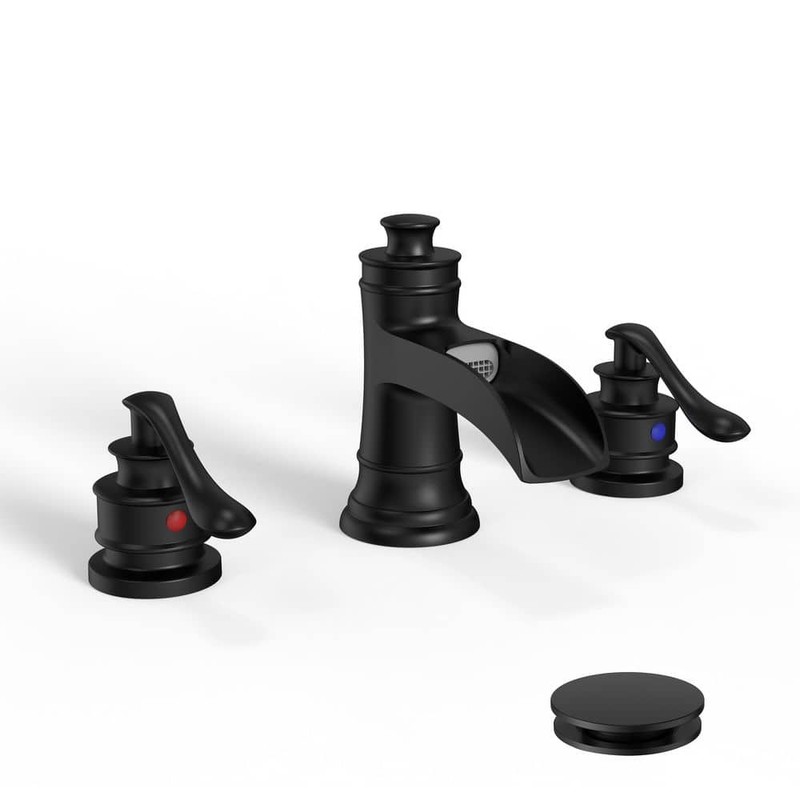 HOMEMYSTIQUE 8" Widespread Double-Handle Waterfall Bathroom Faucet Matte Black