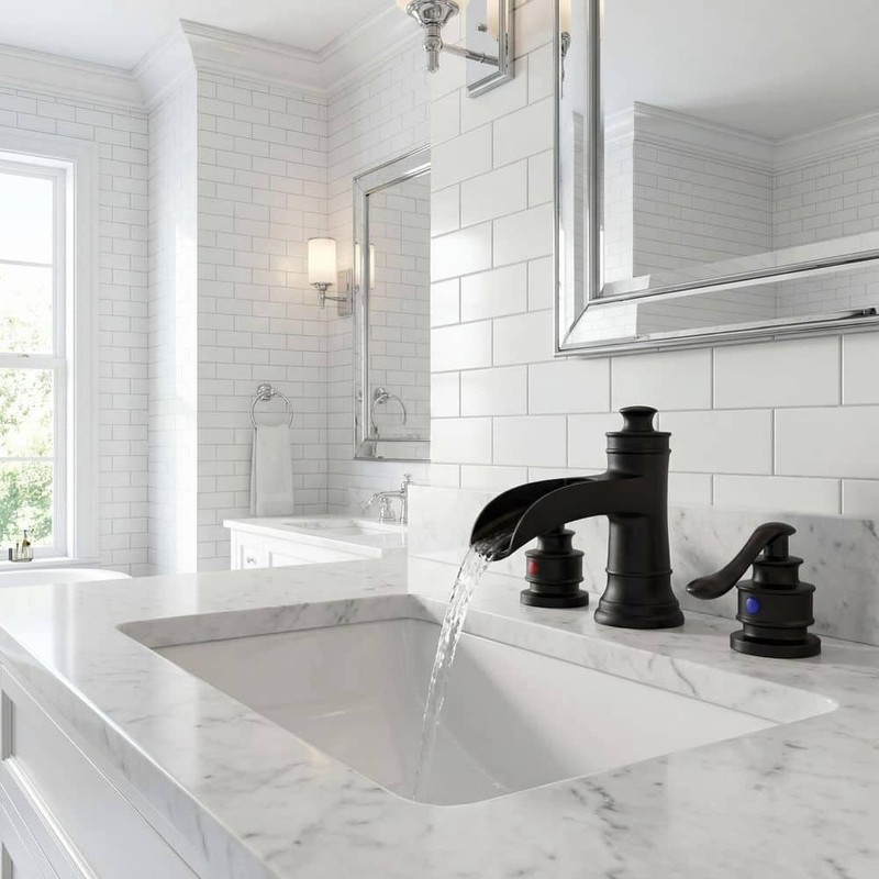 HOMEMYSTIQUE 8" Widespread Double-Handle Waterfall Bathroom Faucet Matte Black - Image 2