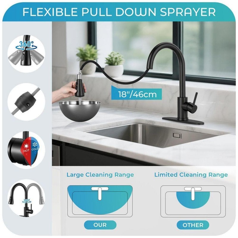 AKLFGN Single Handle Pull Down Kitchen Faucet Matte Black - Image 2