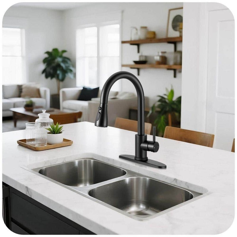AKLFGN Single Handle Pull Down Kitchen Faucet Matte Black - Image 3