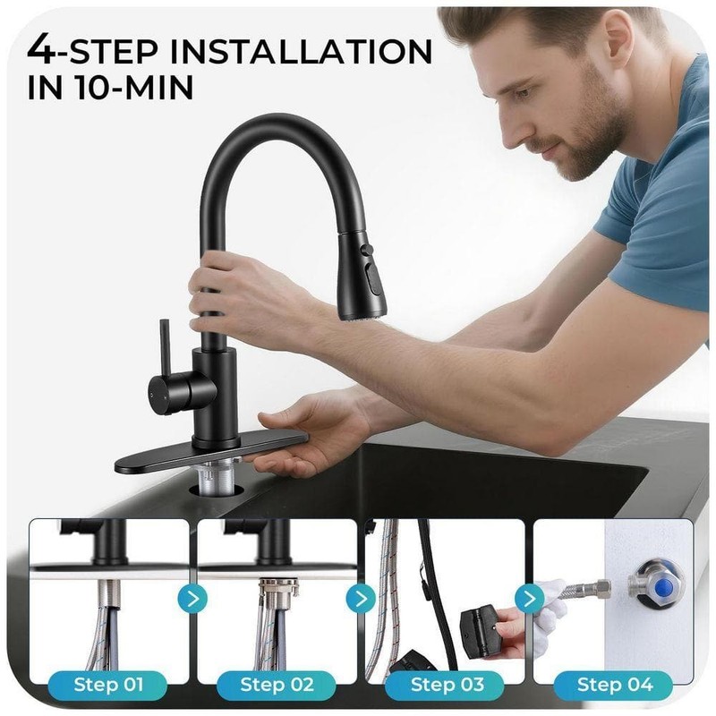 AKLFGN Single Handle Pull Down Kitchen Faucet Matte Black - Image 5